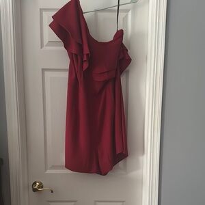Elegant Red One-Shoulder Romper